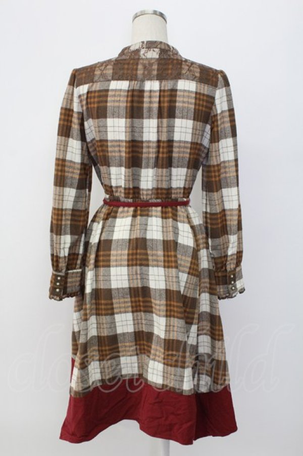 画像2: axes femme / ハイネックチェック長袖ワンピース  ブラウン T-25-12-18-025-AX-OP-SA-ZT (2)