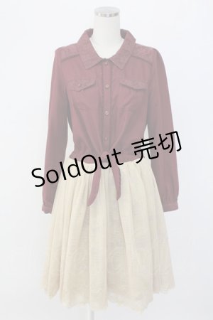 画像: axes femme / チュール切り替えシャツワンピース  ボルドーＸ生成り T-25-12-18-026-AX-OP-SA-ZT452