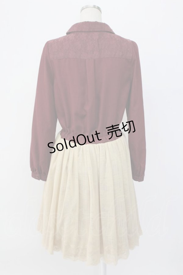 画像2: axes femme / チュール切り替えシャツワンピース  ボルドーＸ生成り T-25-12-18-026-AX-OP-SA-ZT452 (2)