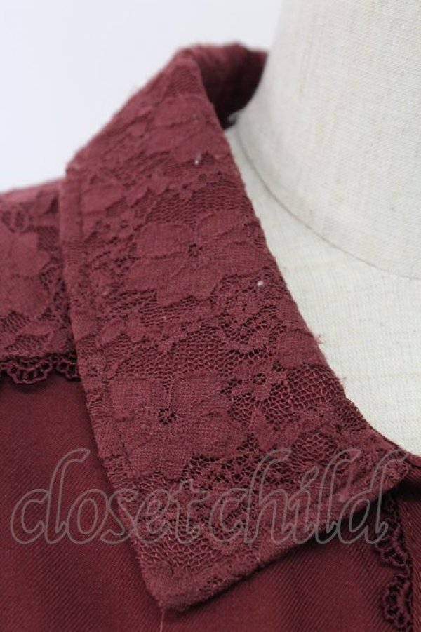 画像4: axes femme / チュール切り替えシャツワンピース  ボルドーＸ生成り T-25-12-18-026-AX-OP-SA-ZT (4)