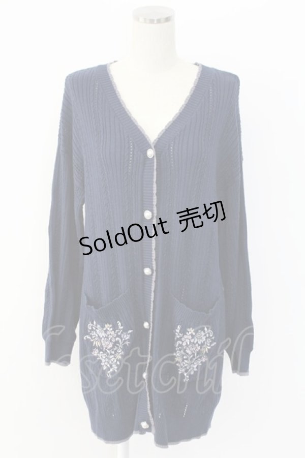 画像1: axes femme / 花刺繍ロングニットカーデ  ネイビー T-25-12-18-004-AX-TO-SA-ZT401 (1)