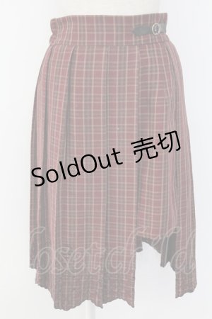 画像: axes femme / ウエストベルトチェックプリーツ変形スカート  ボルドー T-25-12-18-036-AX-SK-SA-ZT