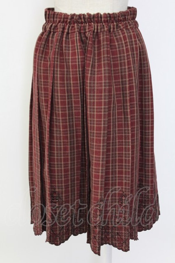 画像2: axes femme / ウエストベルトチェックプリーツ変形スカート  ボルドー T-25-12-18-036-AX-SK-SA-ZT (2)