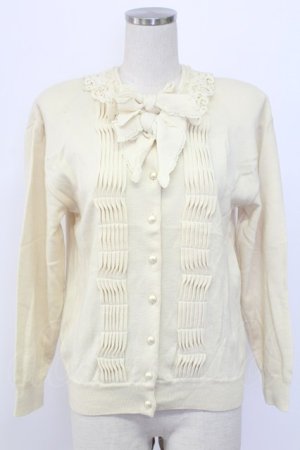 画像: PINK HOUSE / レース襟&ニットリボン付きパールボタンカーディガン  アイボリー T-25-12-18-039-LO-TO-SA-ZT