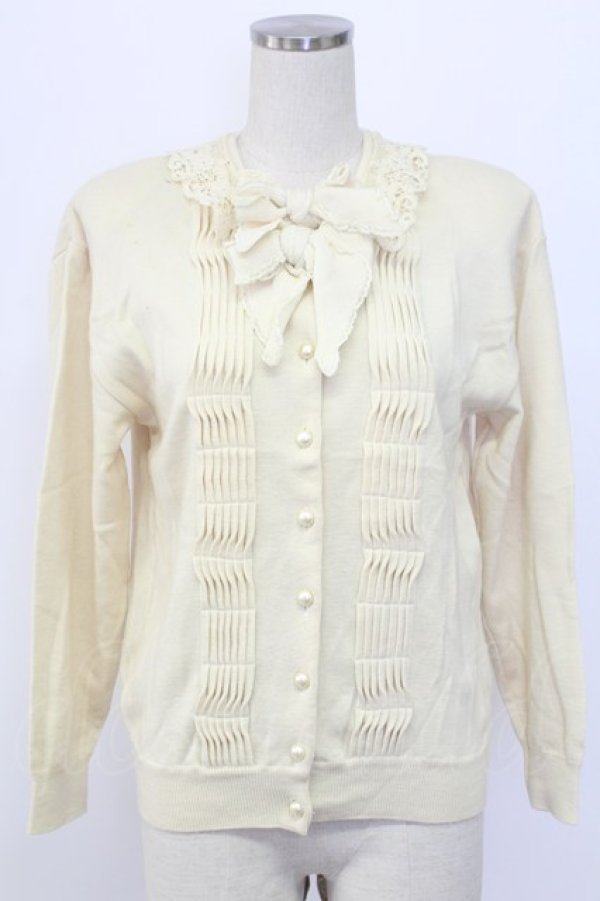 画像1: PINK HOUSE / レース襟&ニットリボン付きパールボタンカーディガン  アイボリー T-25-12-18-039-LO-TO-SA-ZT (1)