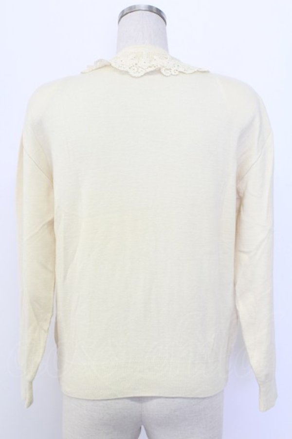 画像2: PINK HOUSE / レース襟&ニットリボン付きパールボタンカーディガン  アイボリー T-25-12-18-039-LO-TO-SA-ZT (2)