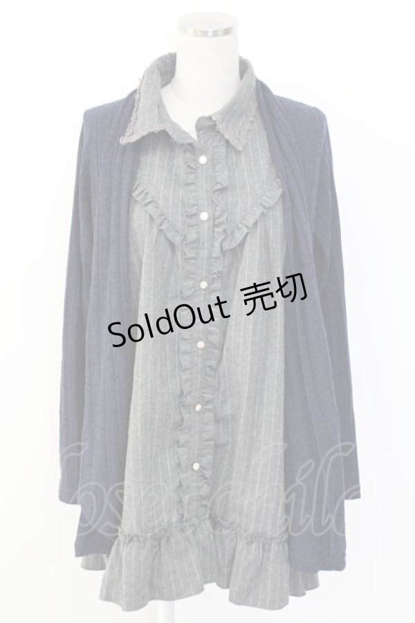 画像1: axes femme / カーディガン重ね着風フリルシャツ M ネイビー×グレー T-25-12-18-005-AX-BL-SA-ZT (1)