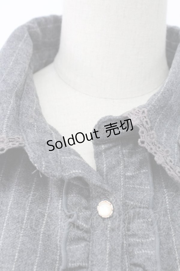 画像3: axes femme / カーディガン重ね着風フリルシャツ M ネイビー×グレー T-25-12-18-005-AX-BL-SA-ZT (3)