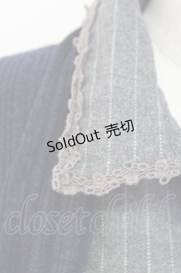 画像5: axes femme / カーディガン重ね着風フリルシャツ M ネイビー×グレー T-25-12-18-005-AX-BL-SA-ZT (5)