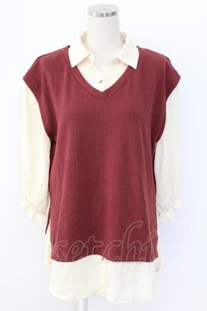 画像: axes femme / ベストレイヤードフリルブラウス M ワイン T-25-12-18-006-AX-BL-SA-ZT