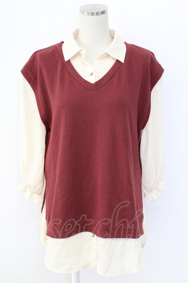 画像1: axes femme / ベストレイヤードフリルブラウス M ワイン T-25-12-18-006-AX-BL-SA-ZT (1)