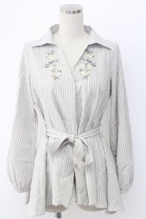 画像: axes femme / バラ刺 ストライプシャツプルオーバー M グレー T-25-12-18-007-AX-BL-SA-ZT