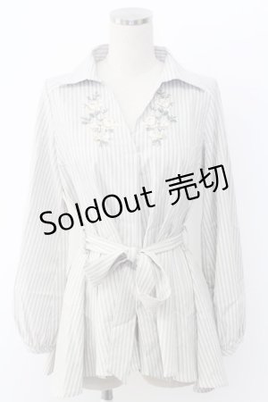 画像: axes femme / バラ刺 ストライプシャツプルオーバー M グレー T-25-12-18-007-AX-BL-SA-ZT390