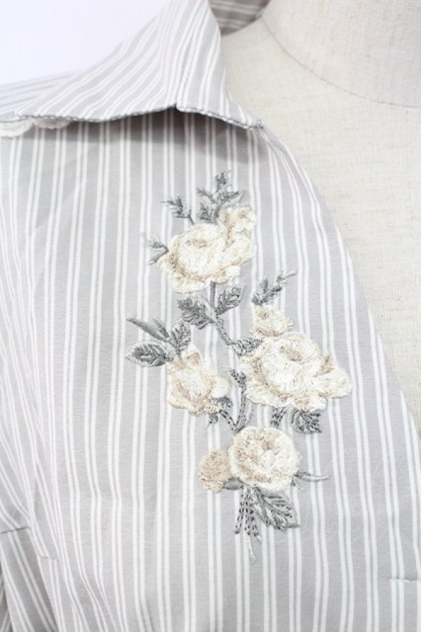 画像3: axes femme / バラ刺 ストライプシャツプルオーバー M グレー T-25-12-18-007-AX-BL-SA-ZT (3)