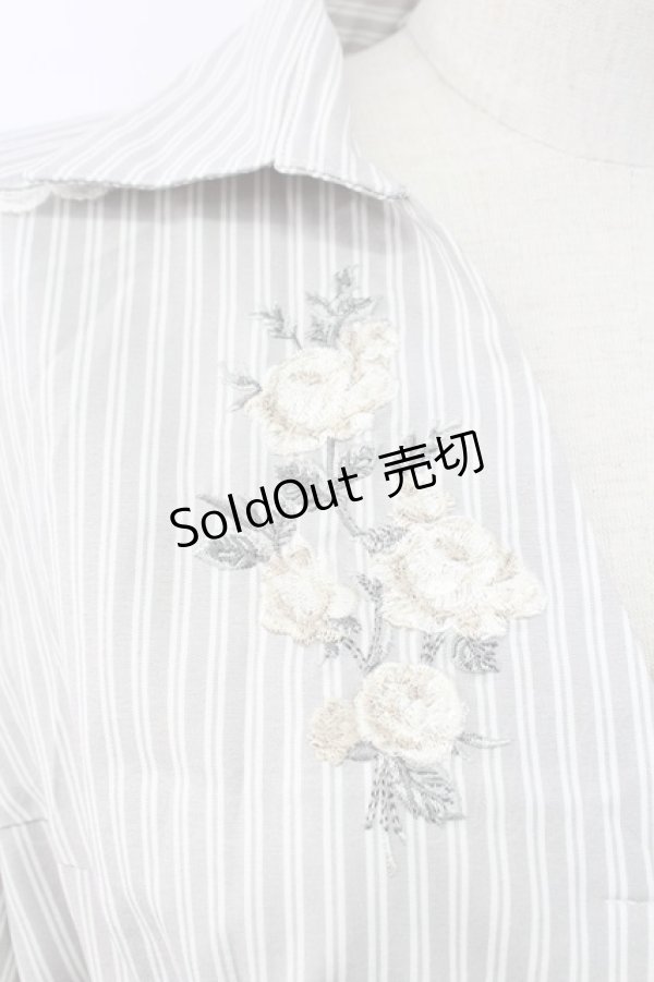 画像3: axes femme / バラ刺 ストライプシャツプルオーバー M グレー T-25-12-18-007-AX-BL-SA-ZT390 (3)