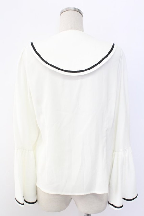 画像2: Amavel / ストライプリボン襟ブラウス  白Ｘ黒 T-25-12-18-008-CA-BL-SA-ZT (2)