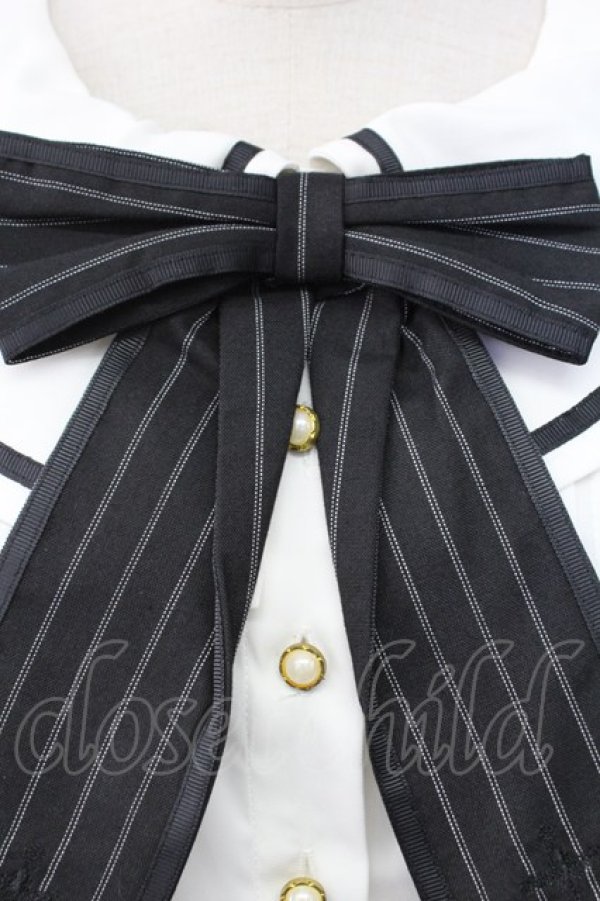 画像4: Amavel / ストライプリボン襟ブラウス  白Ｘ黒 T-25-12-18-008-CA-BL-SA-ZT (4)