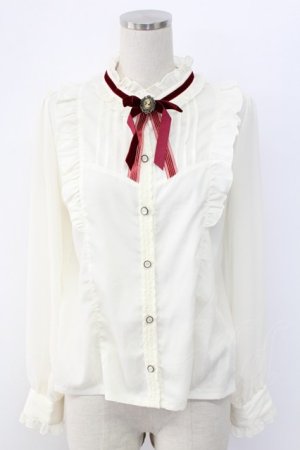 画像: axes femme POETIQUE / ベロアリボンハイネック長袖ブラウス  アイボリーＸボルドー T-25-12-18-009-AX-JA-SA-ZT