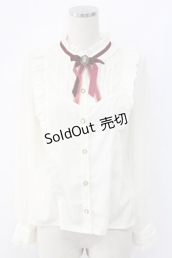 画像1: axes femme POETIQUE / ベロアリボンハイネック長袖ブラウス  アイボリーＸボルドー T-25-12-18-009-AX-JA-SA-ZT390 (1)