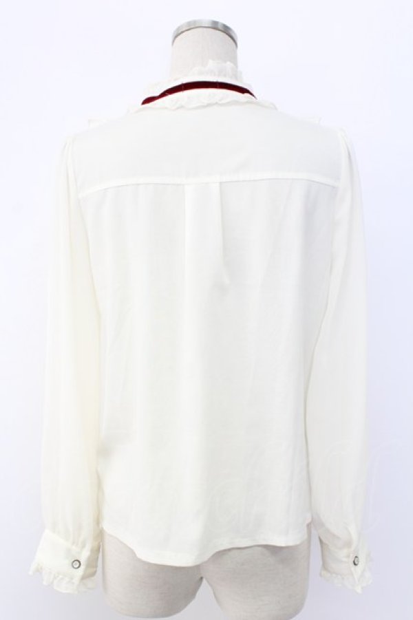 画像2: axes femme POETIQUE / ベロアリボンハイネック長袖ブラウス  アイボリーＸボルドー T-25-12-18-009-AX-JA-SA-ZT (2)