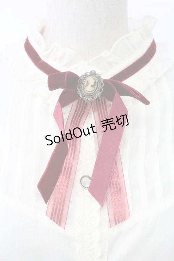 画像3: axes femme POETIQUE / ベロアリボンハイネック長袖ブラウス  アイボリーＸボルドー T-25-12-18-009-AX-JA-SA-ZT390 (3)