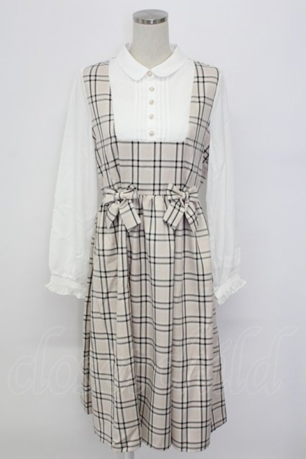 画像1: axes femme / チェックリボンドッキングワンピース F ベージュ T-25-12-18-013-AX-OP-SA-ZT (1)