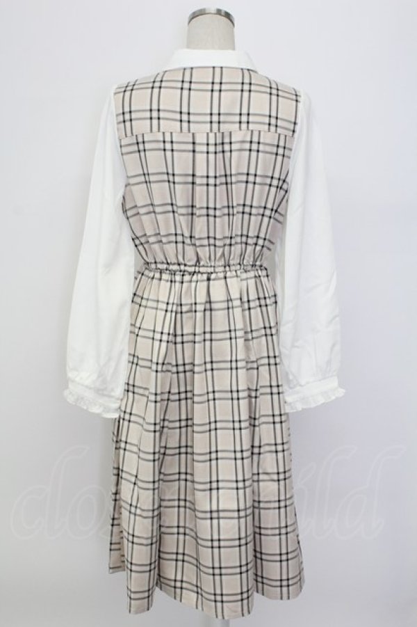 画像2: axes femme / チェックリボンドッキングワンピース F ベージュ T-25-12-18-013-AX-OP-SA-ZT (2)