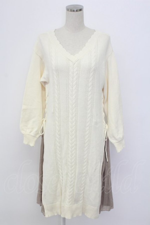 画像1: axes femme / サイドプリーツニットワンピース M ホワイト T-25-12-18-015-AX-OP-SA-ZT (1)