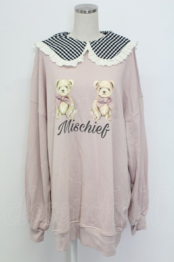 画像1: Ank Rouge / ギンガムチェックセーラー襟ダブルBEARカットワンピース  ピンクＸ T-25-12-18-017-CA-OP-SA-ZT (1)