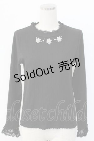 画像: axes femme / キラキラお花ビジューリブプルオーバー  ブラック T-25-12-18-003-AX-TO-SA-ZT