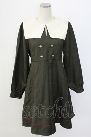 画像: Amavel / ライン使いセーラーワンピース  カーキ T-25-12-18-021-CA-OP-SA-ZT