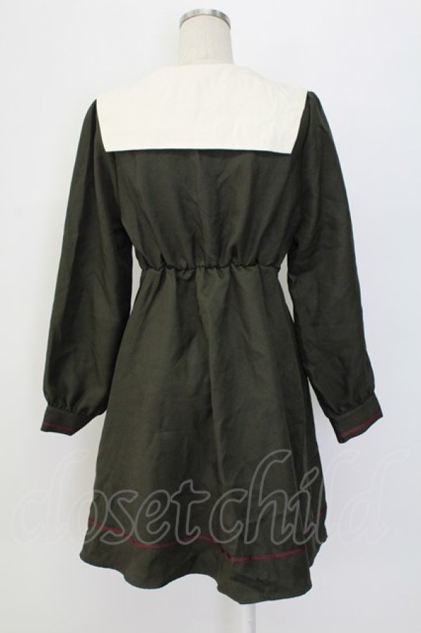 画像2: Amavel / ライン使いセーラーワンピース  カーキ T-25-12-18-021-CA-OP-SA-ZT (2)