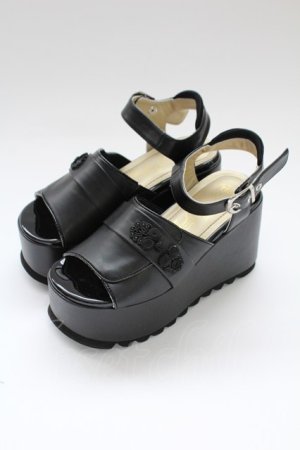 画像: YOSUKE / チャイナボタンバンコウウェッジサンダル M 黒 T-25-12-19-048-PU-SH-SA-ZT