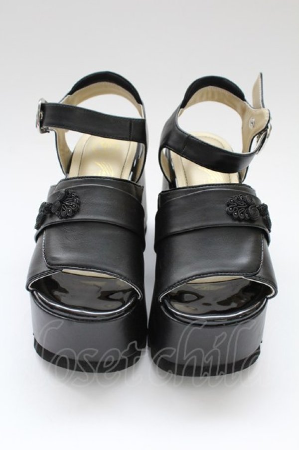 画像2: YOSUKE / チャイナボタンバンコウウェッジサンダル M 黒 T-25-12-19-048-PU-SH-SA-ZT (2)