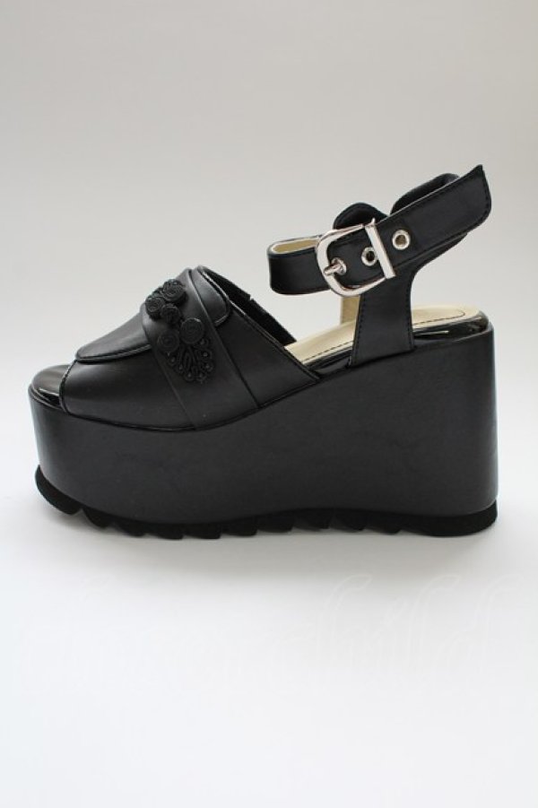 画像4: YOSUKE / チャイナボタンバンコウウェッジサンダル M 黒 T-25-12-19-048-PU-SH-SA-ZT (4)