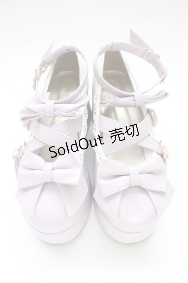 画像2: axes femme kawaii / リボンスカラップ配色シューズ L パープルＸ白 T-25-12-19-049-AX-SH-SA-ZT (2)