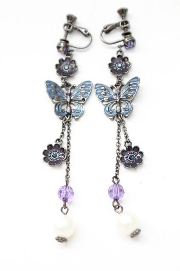 画像1: axes femme / 蝶チェーンイヤリング  青 T-25-12-21-044-AX-AC-SA-ZT (1)