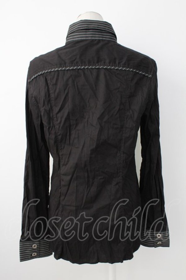 画像2: ALGONQUINS / ストライプナポレオンシャツ  黒Ｘ白 T-25-12-21-011-AL-BL-SA-ZT (2)