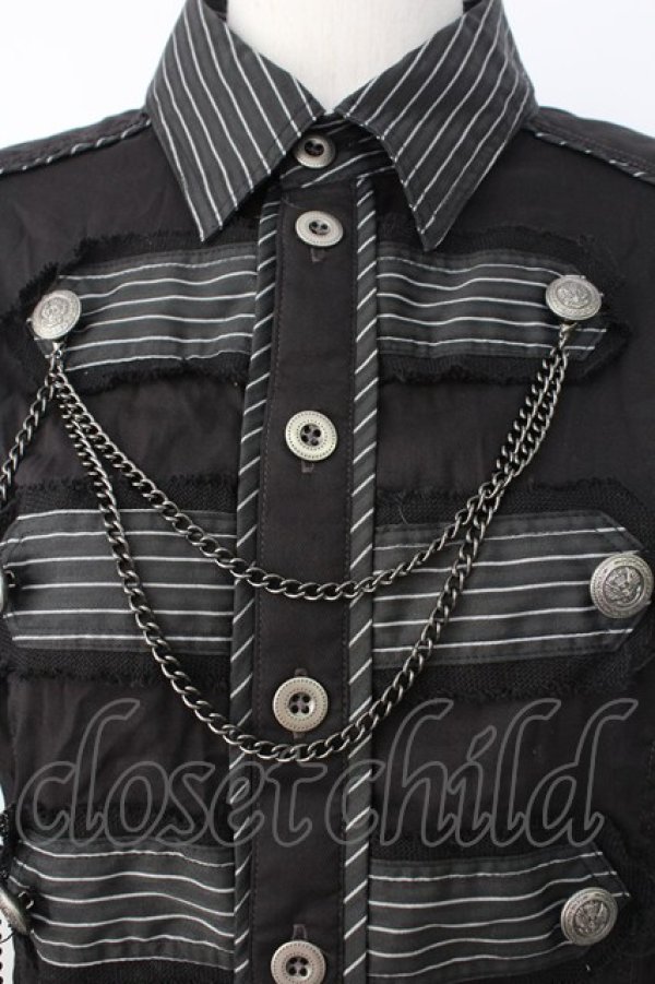 画像3: ALGONQUINS / ストライプナポレオンシャツ  黒Ｘ白 T-25-12-21-011-AL-BL-SA-ZT (3)