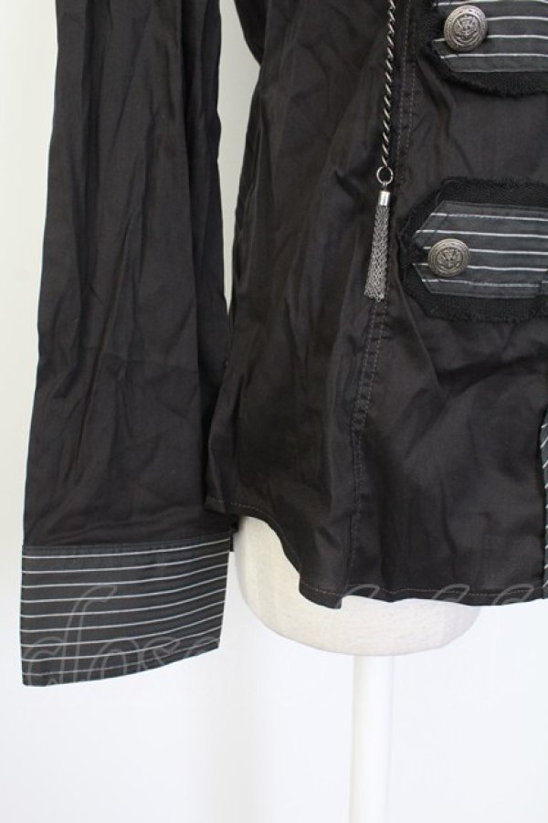 画像4: ALGONQUINS / ストライプナポレオンシャツ  黒Ｘ白 T-25-12-21-011-AL-BL-SA-ZT (4)