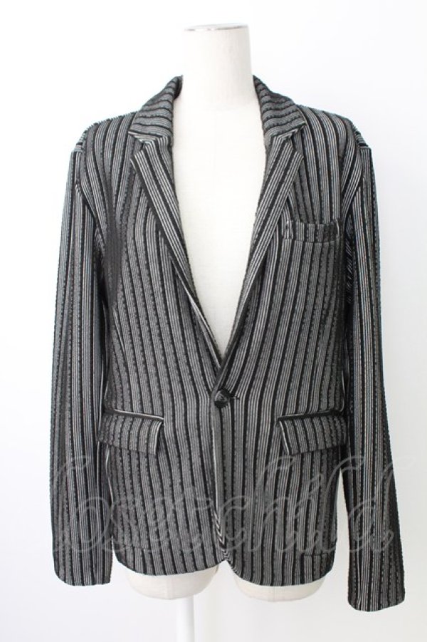 画像1: CavariA / ストライプジャケット 44 黒ｘ白 T-25-12-21-022-0-JA-SA-ZT (1)