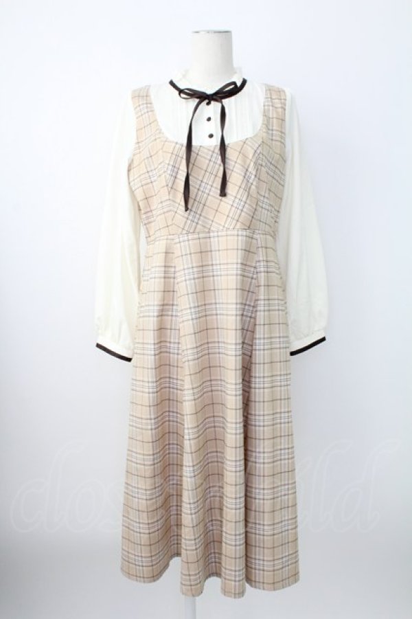 画像1: axes femme / レイヤード風チェック柄ワンピース  ブラウン T-25-12-21-023-AX-OP-SA-ZT (1)