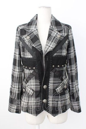 画像: ALGONQUINS / ユニオンジャックタータンジャケット  黒X白チェック T-25-12-21-030-AL-JA-SA-ZT