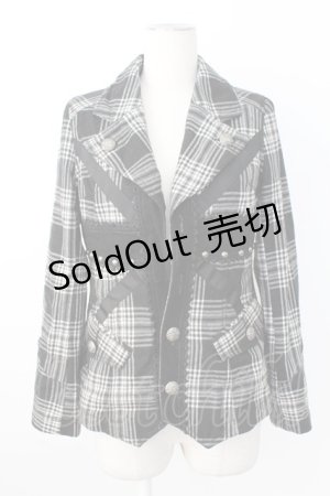 画像: ALGONQUINS / ユニオンジャックタータンジャケット  黒X白チェック T-25-12-21-030-AL-JA-SA-ZT