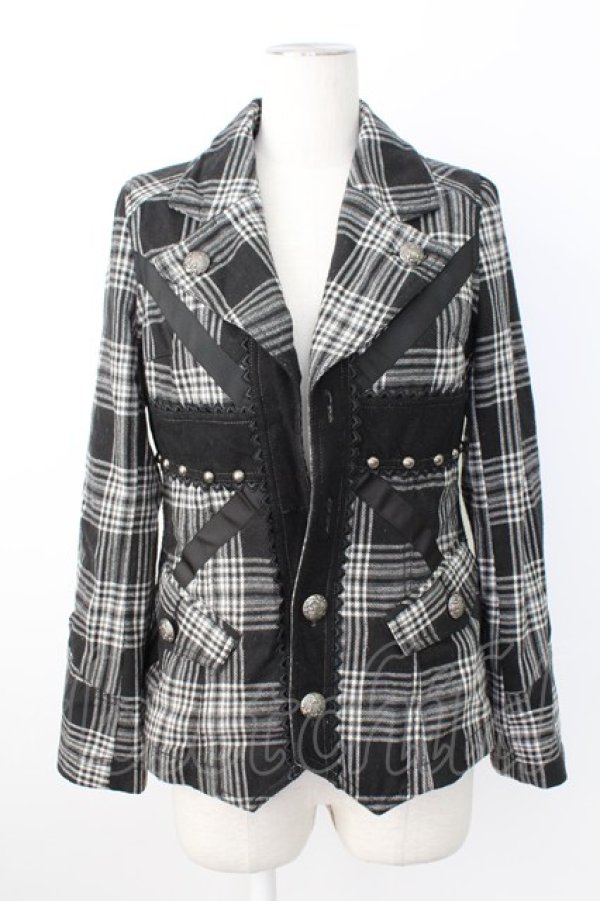 画像1: ALGONQUINS / ユニオンジャックタータンジャケット  黒X白チェック T-25-12-21-030-AL-JA-SA-ZT (1)