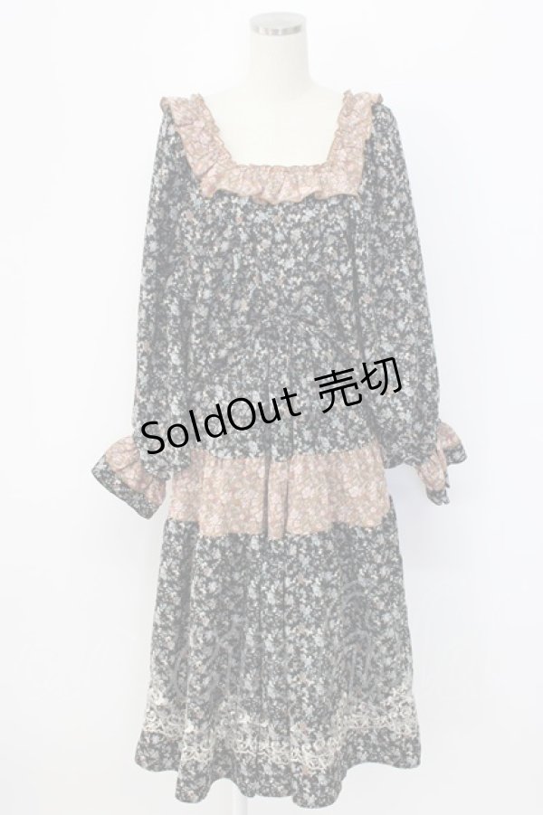 画像1: axes femme NOSTALGIE / 小花切替裾刺繍ワンピース M ブラック T-25-12-22-021-AX-OP-SA-ZT530 (1)