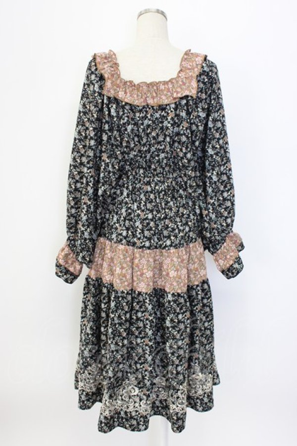 画像2: axes femme NOSTALGIE / 小花切替裾刺繍ワンピース M ブラック T-25-12-22-021-AX-OP-SA-ZT (2)