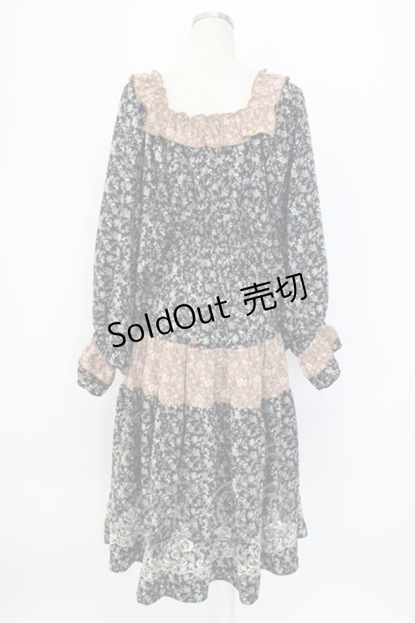 画像2: axes femme NOSTALGIE / 小花切替裾刺繍ワンピース M ブラック T-25-12-22-021-AX-OP-SA-ZT530 (2)