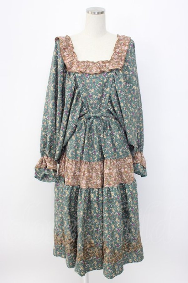 画像1: axes femme NOSTALGIE / 小花切替裾刺繍ワンピース M グリーン T-25-12-22-022-AX-OP-SA-ZT (1)