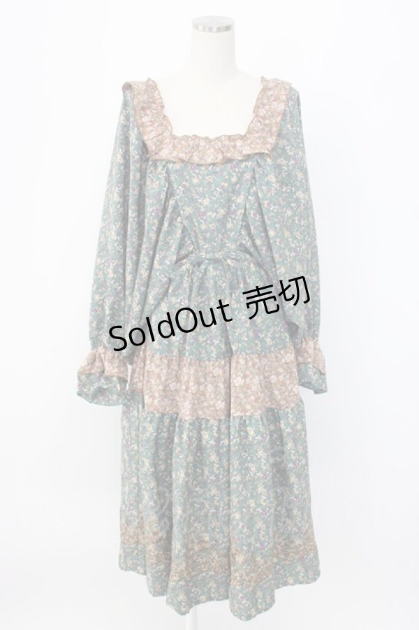 画像1: axes femme NOSTALGIE / 小花切替裾刺繍ワンピース M グリーン T-25-12-22-022-AX-OP-SA-ZT530 (1)